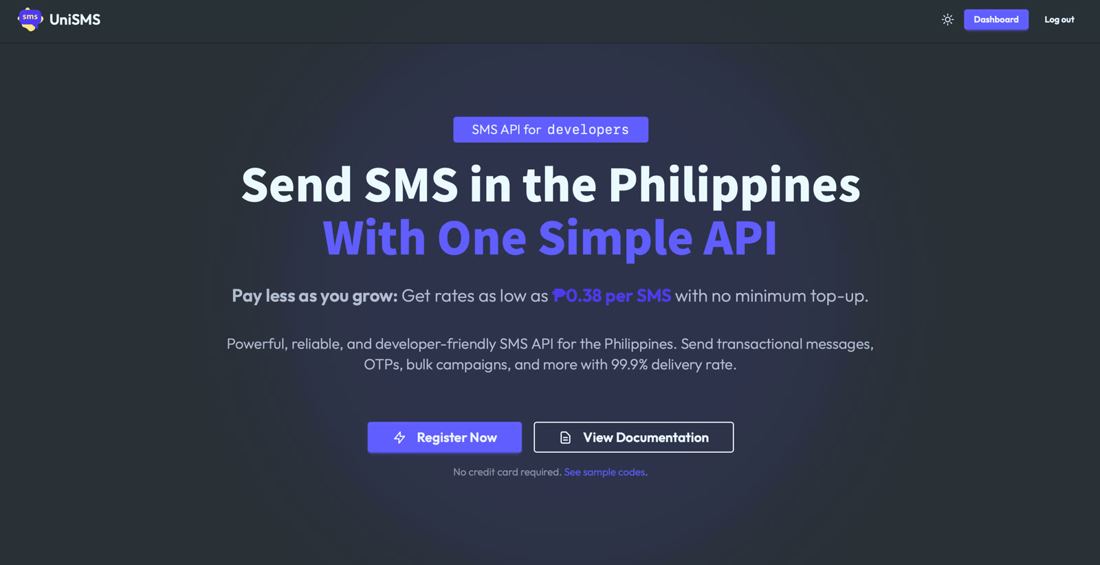 UniSMS API dashboard for Philippine developers