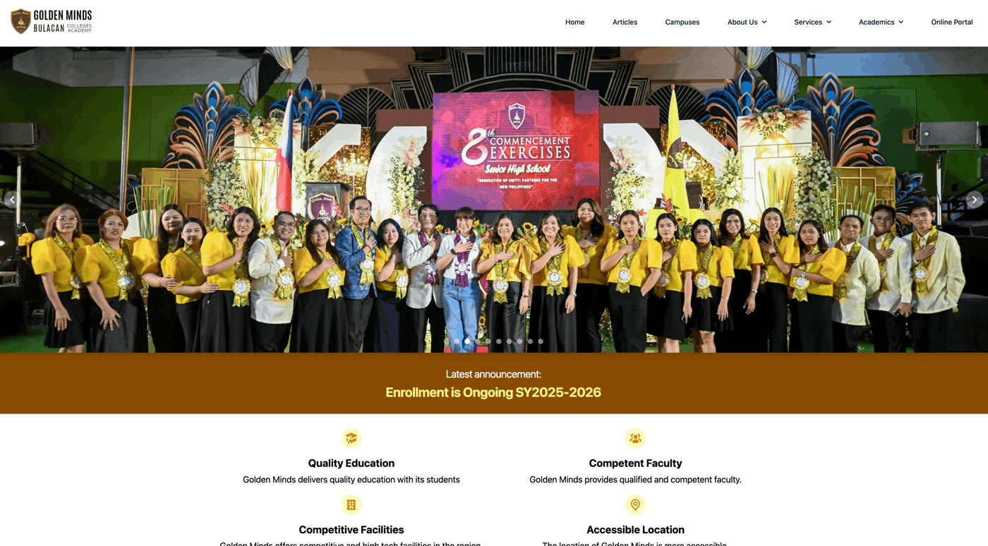 Golden Minds Colleges website homepage built by Unisoft Ventures